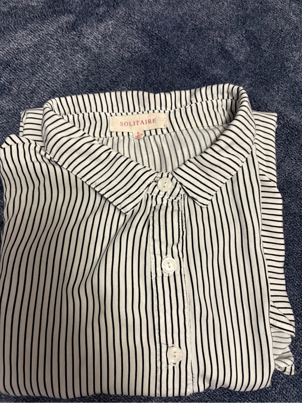 Solitaire Girls' Black & White Vertical Stripe Button-Down Shirt